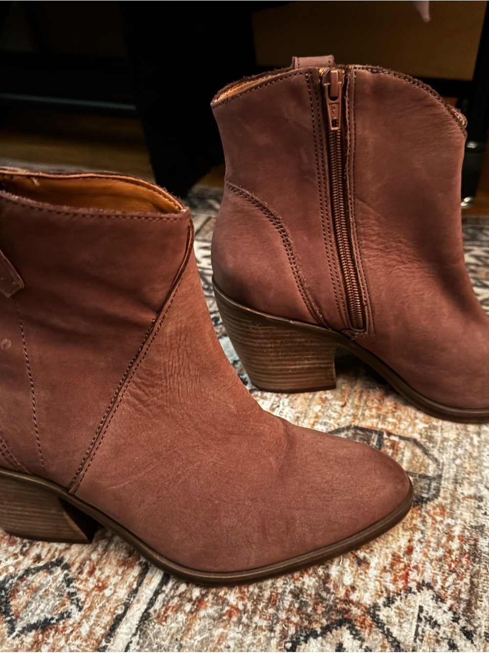 Lucky Brand Mauve Brown Suede Ankle Booties with Side Zip